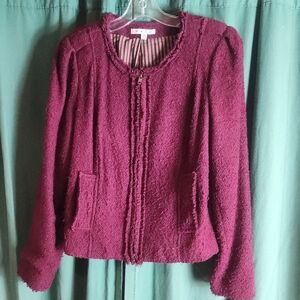 CAbi Britt Boucle Tweed Jacket in Merlot Red (Style 530) - SIze 14
